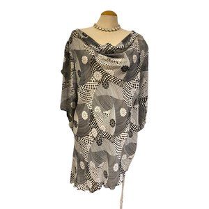 WHIRLAWAY Blouse Size 3X Sheer Flowy Flowers Stripes Dots Statement Curvy